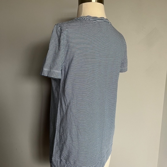 Lafayette 148 Kim Cotton Mini Stripe Roundneck Casual T-Shirt Top White Teal - Picture 4 of 13